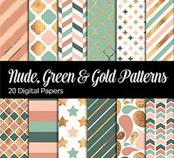 极品PS图案－20种无缝拼接的纸纹图形(含JPG文件)：Nude, Green & Gold Digital Papers